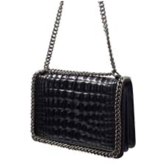 Zara Croc embossed quilted chained black handbag purse - Picture 3 of 13